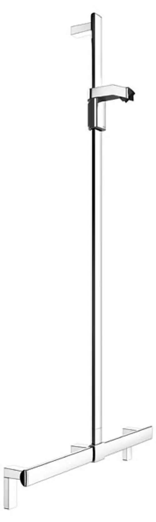 Duschhandlauf von Keuco mit senkrechter Halterung und horizontalem Griff, verchromte Oberfläche, optimal für die Installation in Duschbereichen.